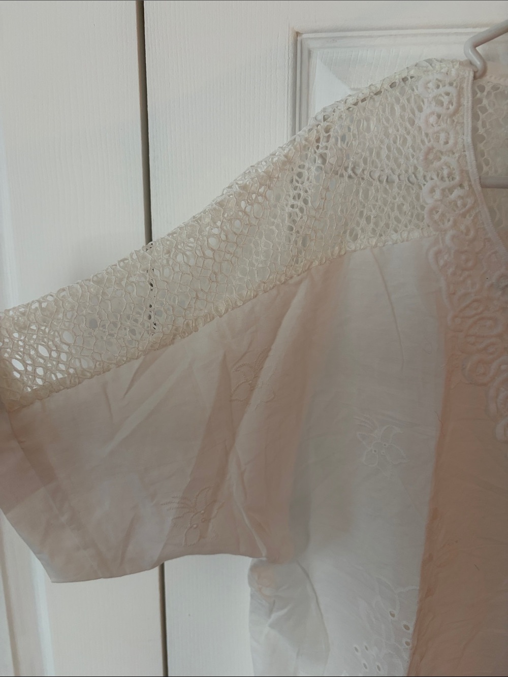 Women's White Embroidered Crochet Yoke Top - Picture 2 of 6